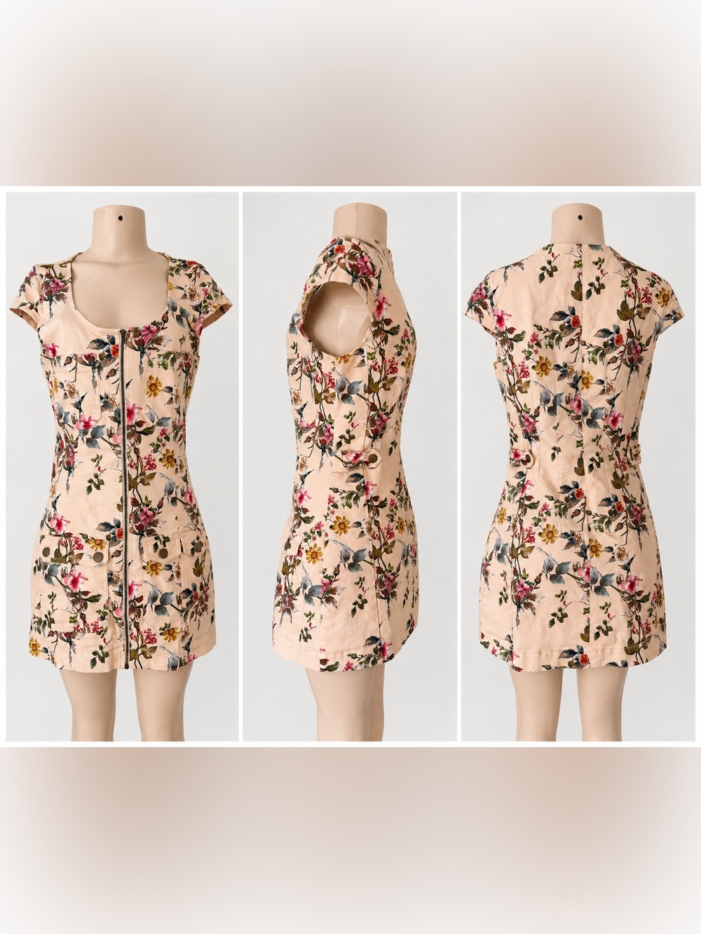 Fashion Nova Peach Floral Cap-Sleeve Mini Dress